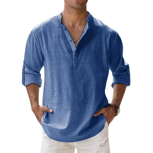 Men's Linen Long Sleeve Collar Shirt