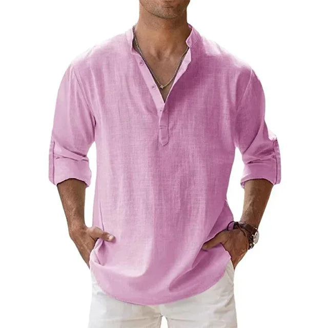 Men's Linen Long Sleeve Collar Shirt