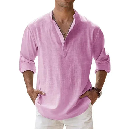 Men's Linen Long Sleeve Collar Shirt