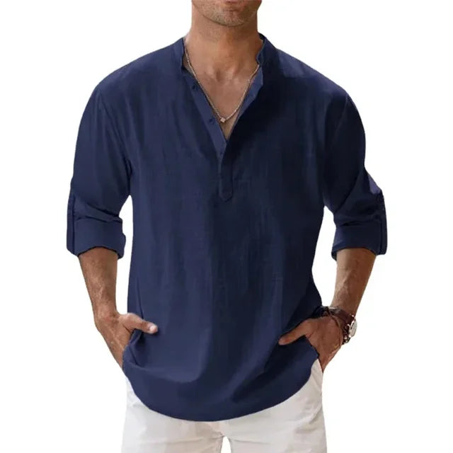 Men's Linen Long Sleeve Collar Shirt