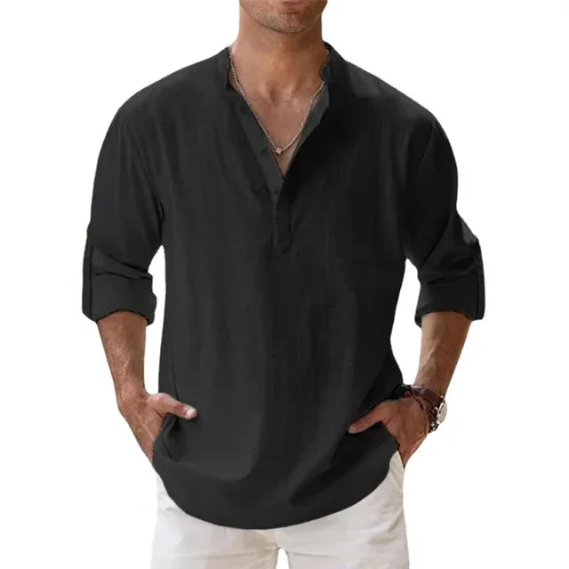Men's Linen Long Sleeve Collar Shirt