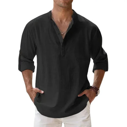 Men's Linen Long Sleeve Collar Shirt