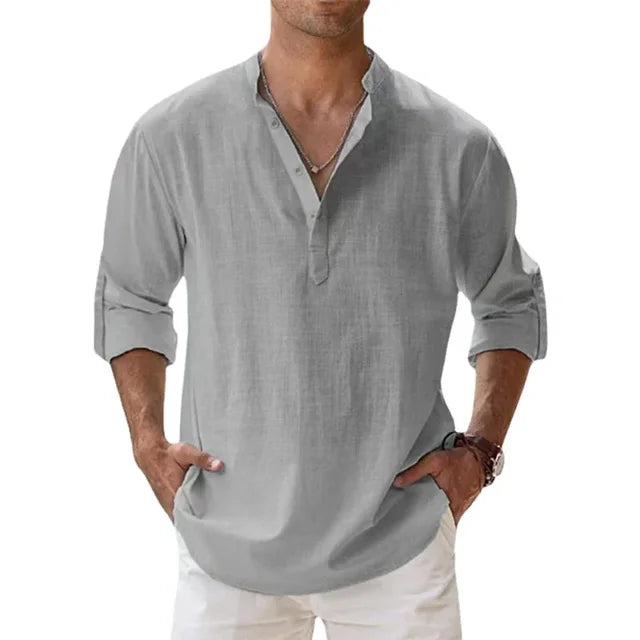Men's Linen Long Sleeve Collar Shirt