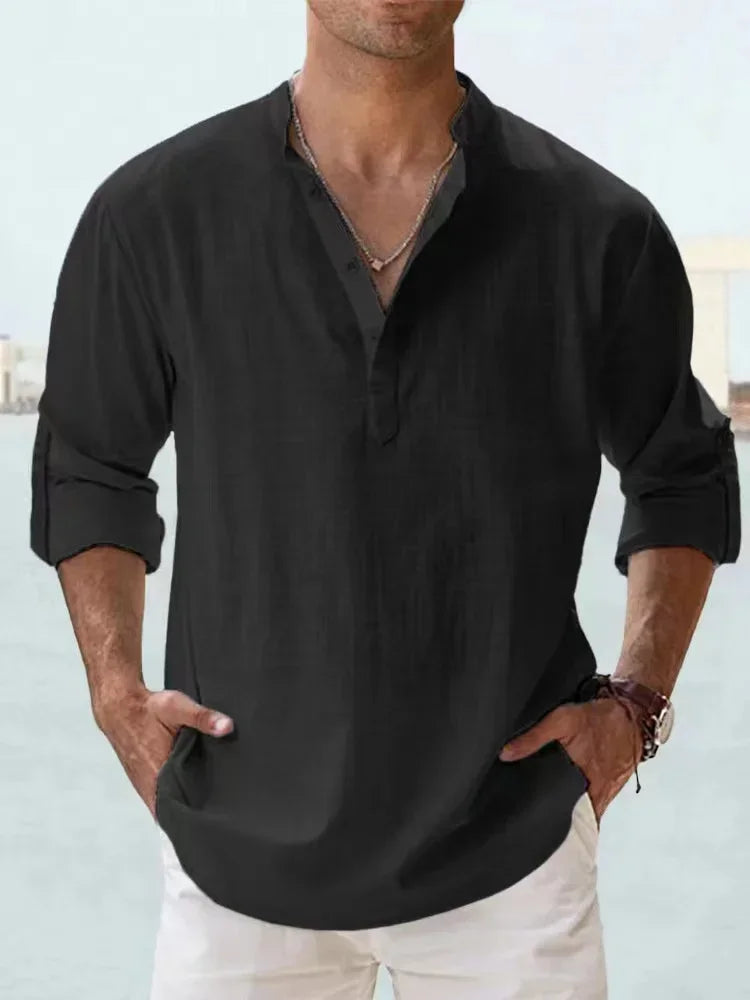 Men's Linen Long Sleeve Collar Shirt