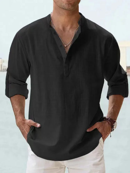 Men's Linen Long Sleeve Collar Shirt