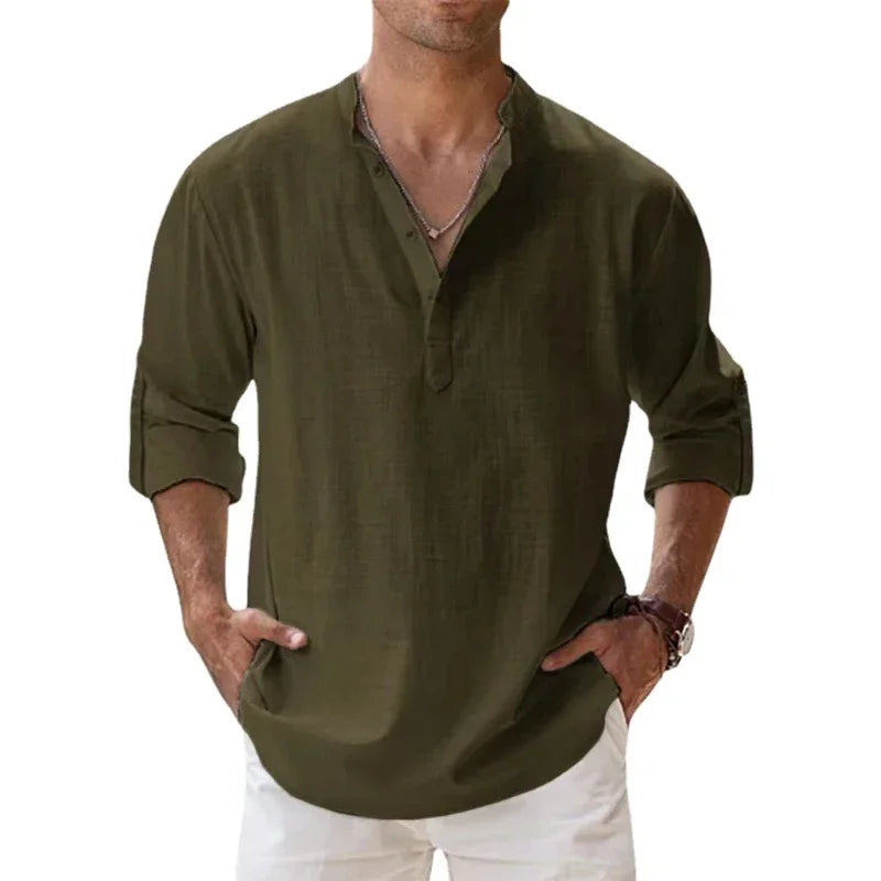 Men's Linen Long Sleeve Collar Shirt