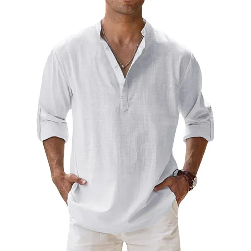Men's Linen Long Sleeve Collar Shirt
