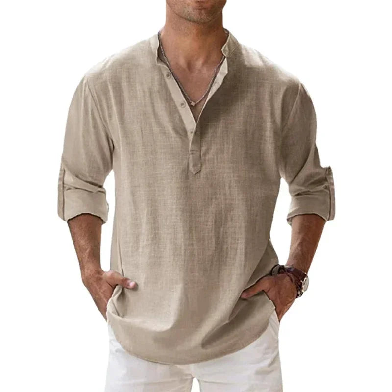 Men's Linen Long Sleeve Collar Shirt