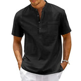 Men's Henley Neck Cotton/Linen Pocket Shirt
