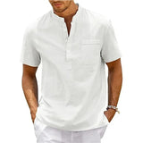 Men's Henley Neck Cotton/Linen Pocket Shirt