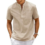 Men's Henley Neck Cotton/Linen Pocket Shirt