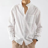 White Long Sleeve Cotten/Linen Collar Shirt