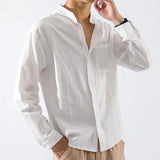 White Long Sleeve Cotten/Linen Collar Shirt