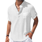 Men's Cotton and Linen Short-Sleeved Collar Shirt
