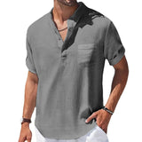 Men's Cotton and Linen Short-Sleeved Collar Shirt