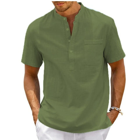 Men's Henley Neck Cotton/Linen Pocket Shirt