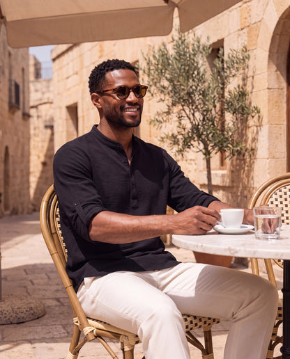 Lorenzo Cotton Linen Shirt in black – café