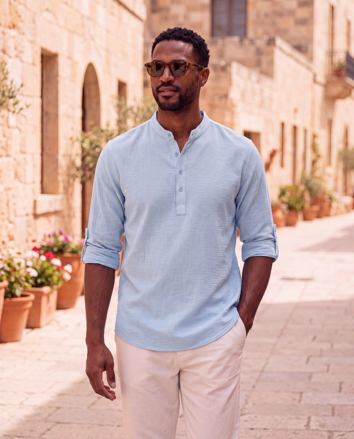 Lorenzo Cotton Linen Shirt in blue