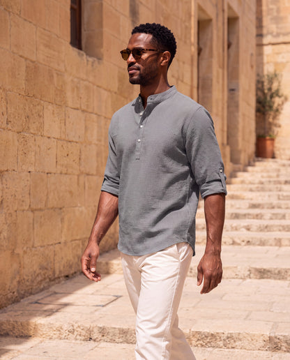 Lorenzo Cotton Linen Shirt in dark gray