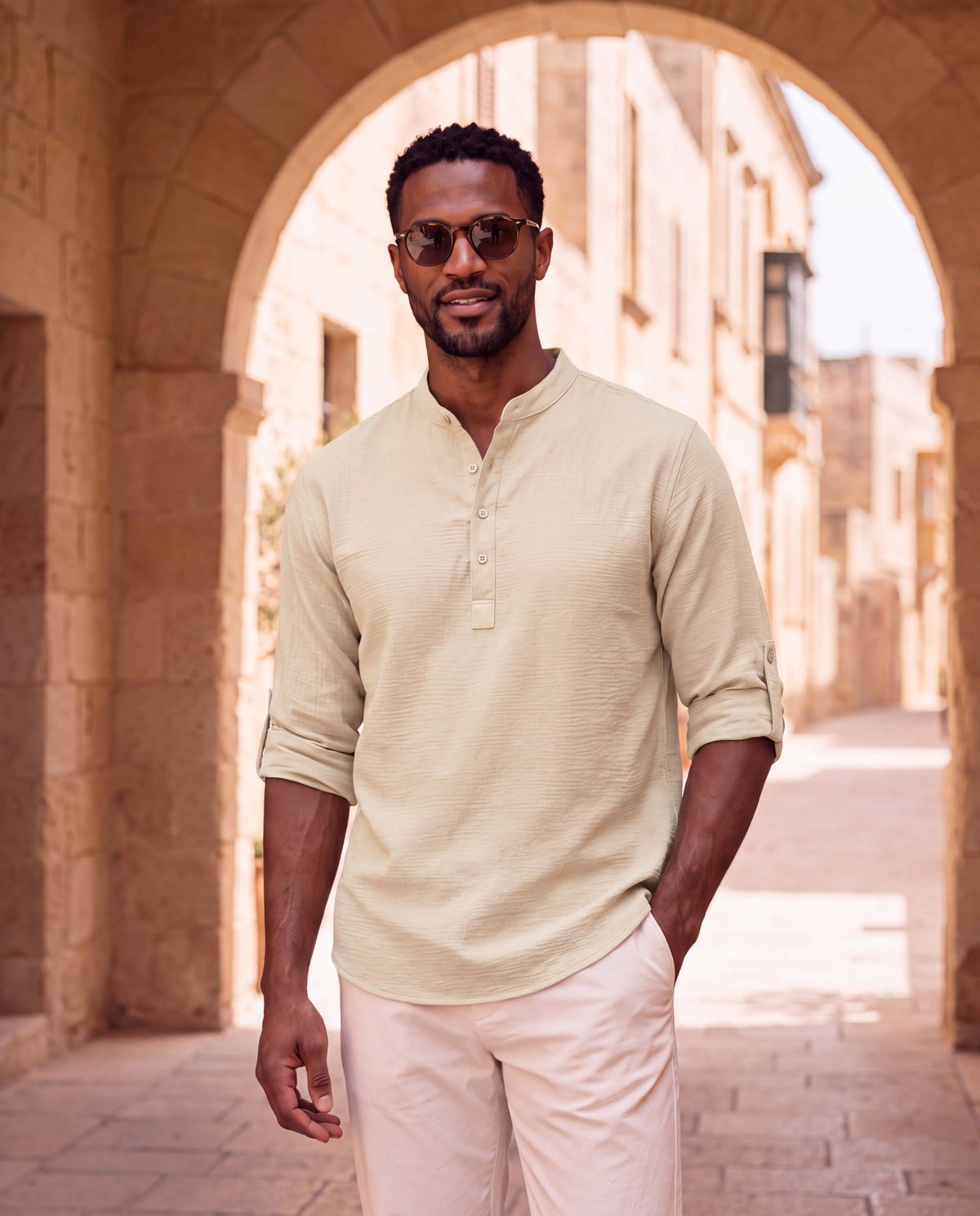 Lorenzo Cotton Linen Shirt in khaki