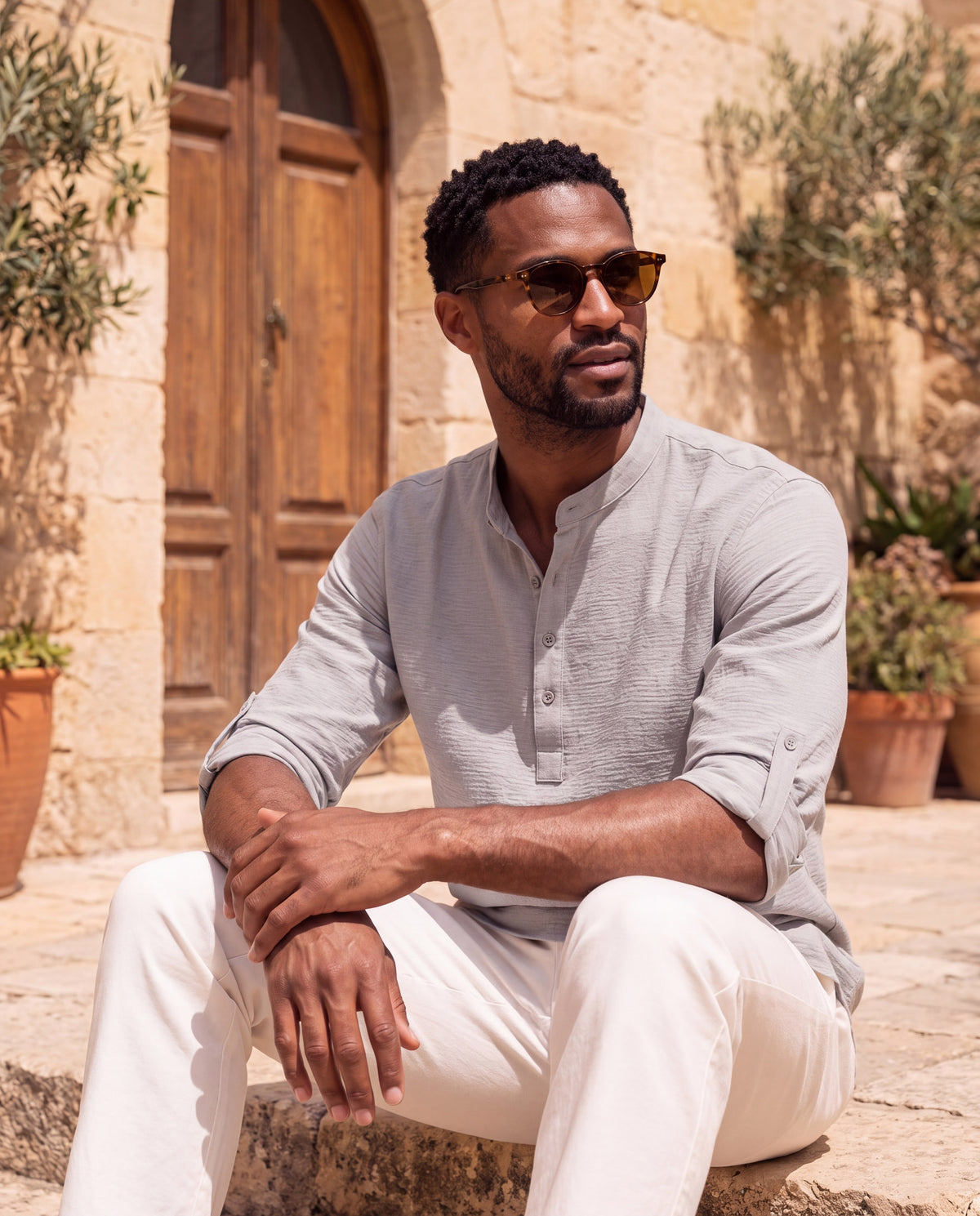 Lorenzo Cotton Linen Shirt in light gray