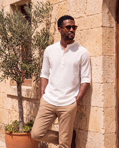 Lorenzo Cotton Linen Shirt in white